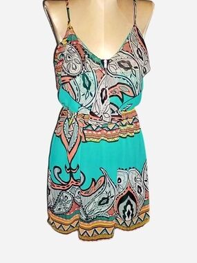 Yahada Teal Multicolor Paisley Print Mini Dress